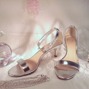 J Crew Leather Silver Strap Heels